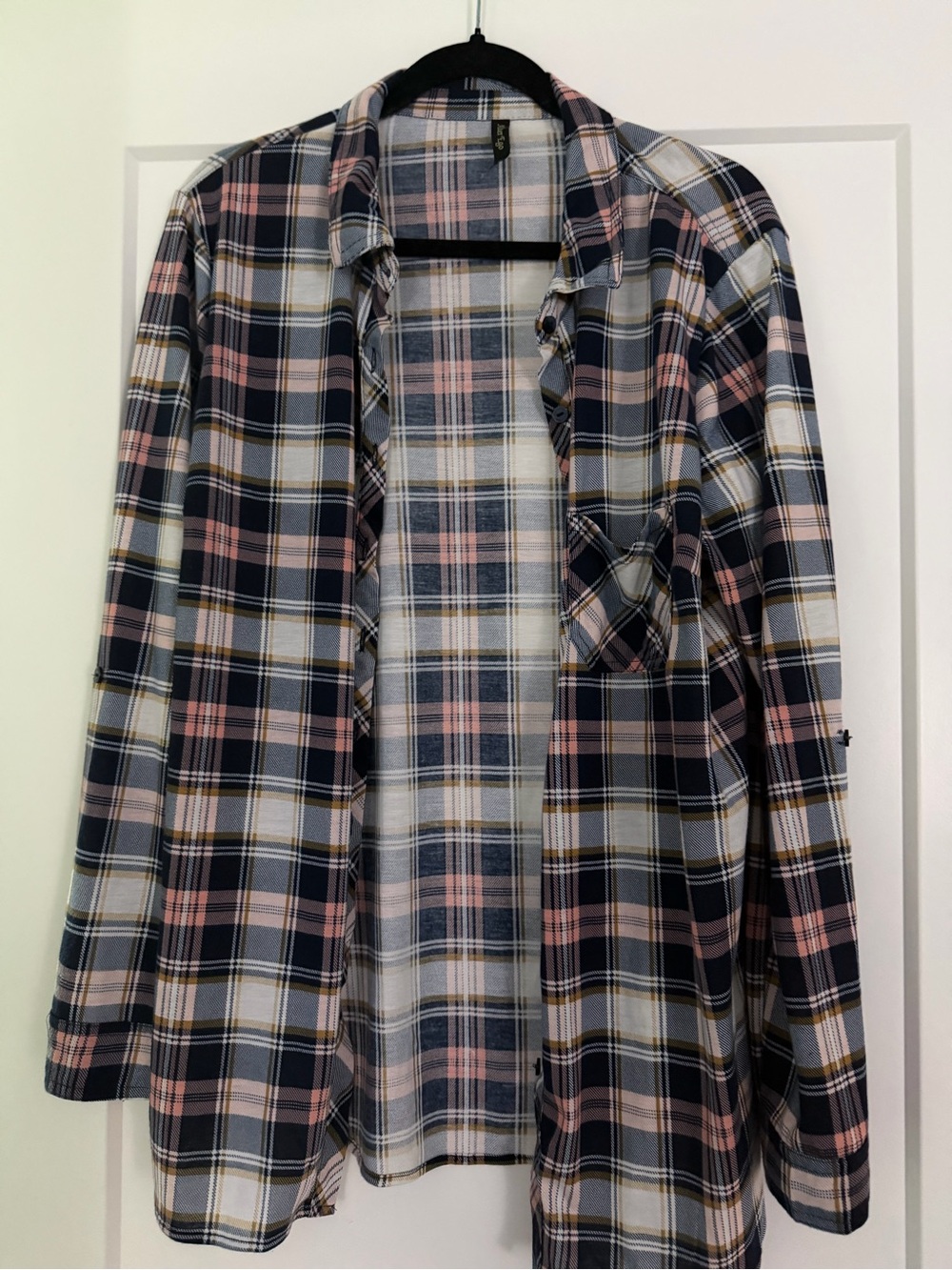 Women's Plaid Button-Down Shirt in Navy and Pink